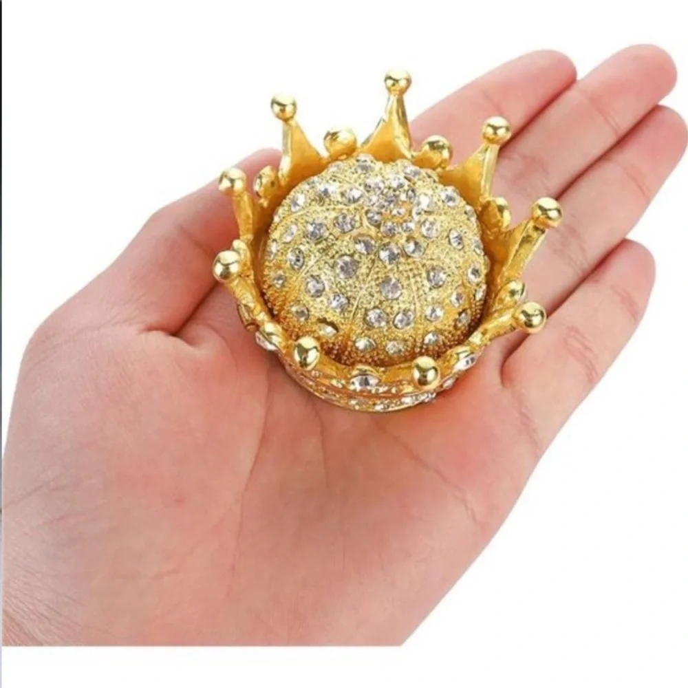 HandPainted Gold Crown Figurine Jewelry TrinketBox Wedding Favor Gift RingHolder
